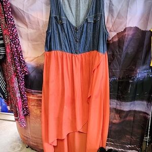 Gold O Rama Denim and Coral Dress